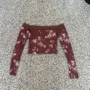 Emory Park Brown Floral Off-Shoulder Crop Top